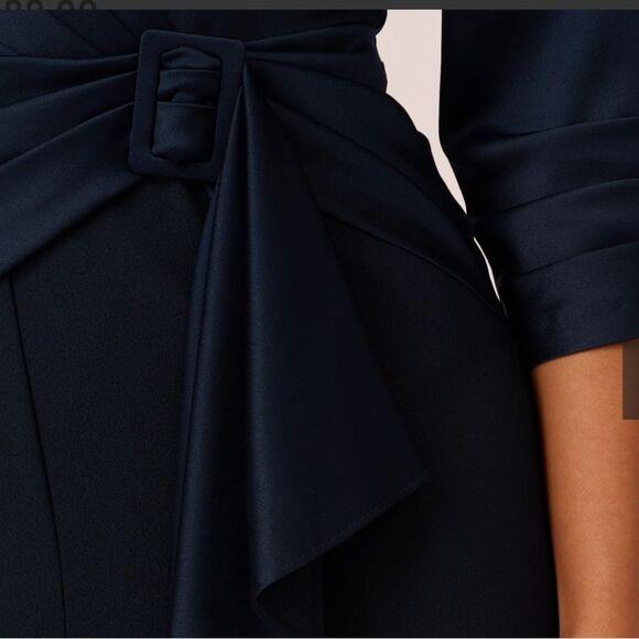 Adrianna Papell Satin Crepe 3 Quarter Sleeve Jumpsuit Buckle Waist 4 NWT $189 - Picture 4 of 7